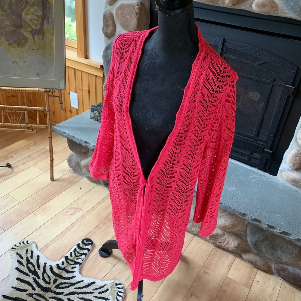 Vintage crocheted beach coverup / cardigan